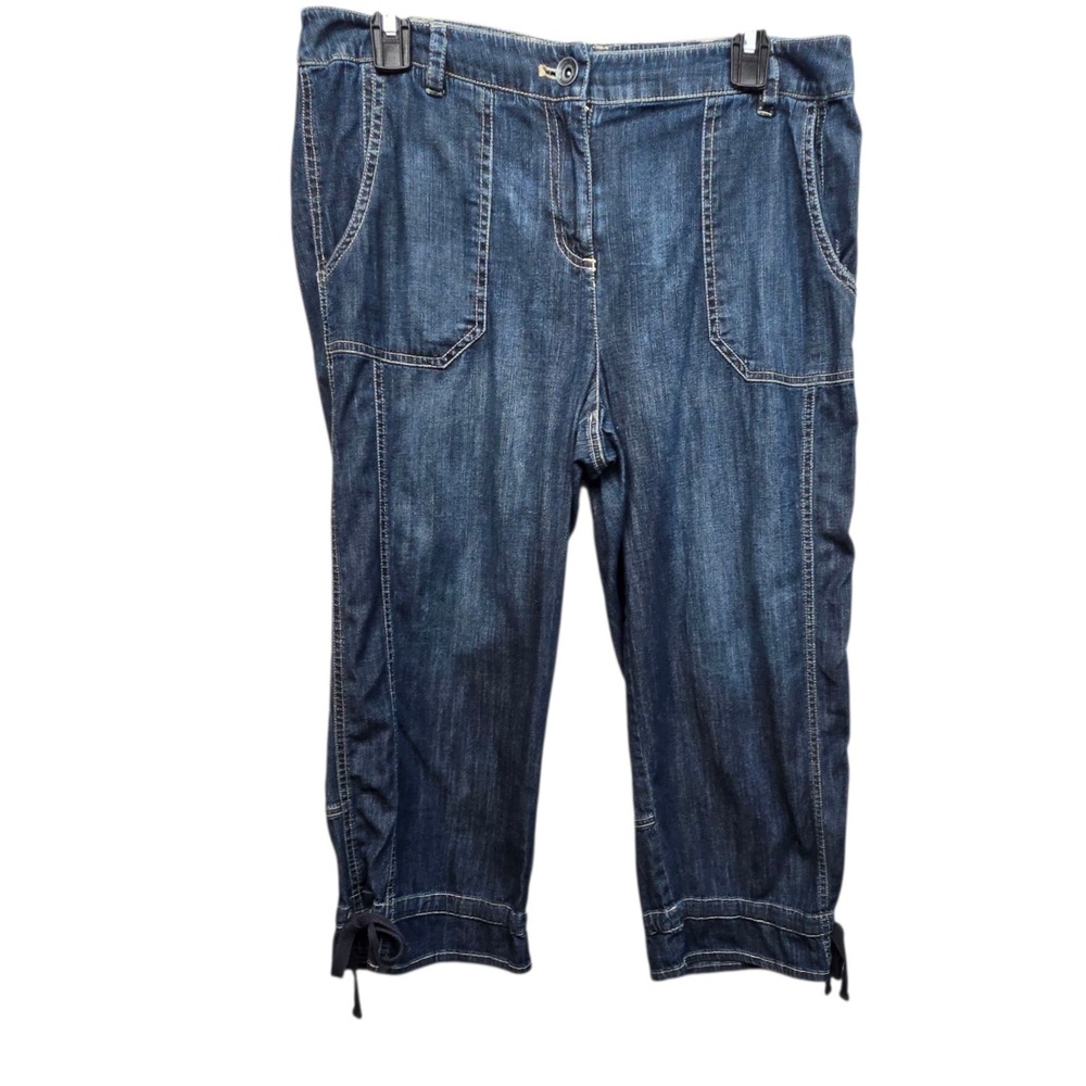 Y2K Nine & Co Weekend Denim Capri Pants Womens Size 10 Blue Stretch Tie Hem